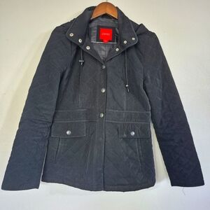 Esprit Quilted Hooded Jacket Black Patch Pockets Medium